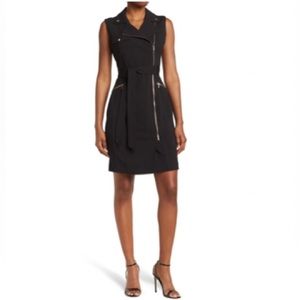 Calvin Klein Black MOTO Tank Dress with Zipper details; GOLD Hardware; Size 10